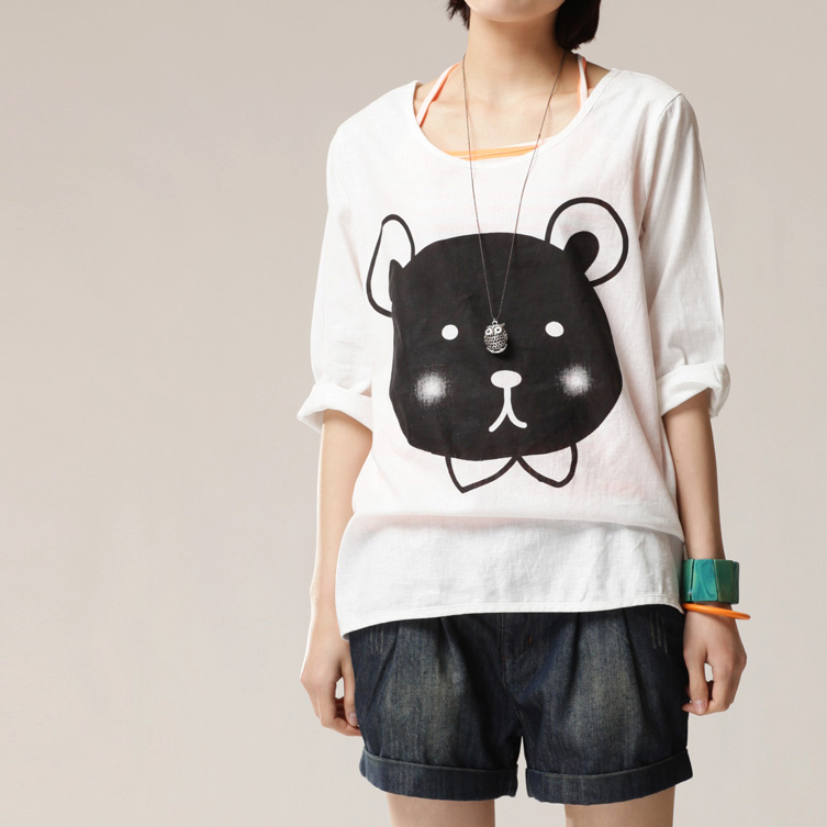 大码文艺棉麻女T恤...