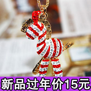  韩版复古童真小木马斑马 水钻长款项链 毛衣链 饰品0.041kg