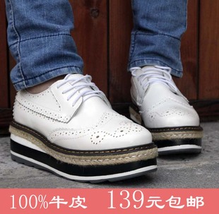  新款真皮松糕鞋欧美英伦复古厚底女单鞋韩版潮休闲女鞋包邮