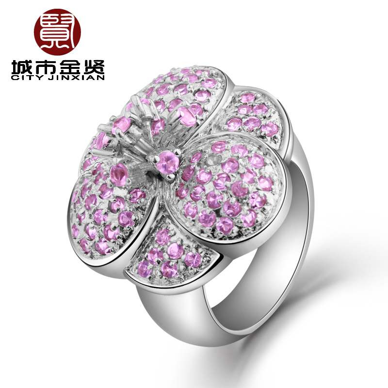城市金贤 时尚优雅风格 粉红花蕊 银饰戒指 925银饰 城市金贤 时尚优雅风格 粉红花蕊 银饰戒指 925银饰
