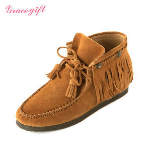  229元KAZANA秋冬新品流苏女靴内增高靴子 绑带短靴040-22