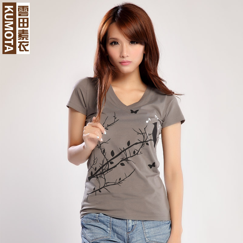 V领短袖T恤显瘦...