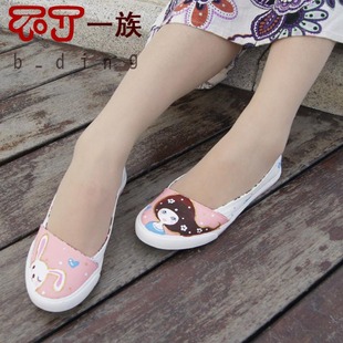  新款春夏可爱帆布鞋女韩版潮鞋懒人鞋板鞋手绘鞋浅口休闲女鞋
