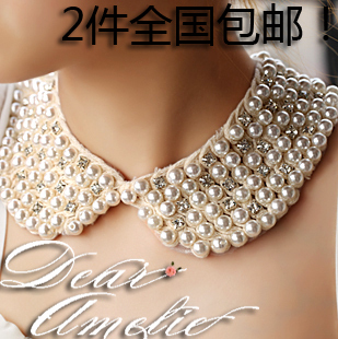  韩国新款镂空水溶蕾丝花边珍珠水晶亮片水钻假领子毛衣项链