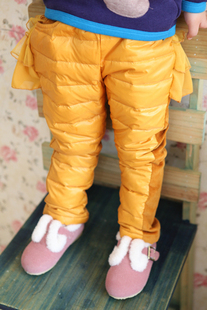  E07 韩货女童高档儿童羽绒裤 灯芯绒拼接休闲裤 儿童冬款加厚裤子