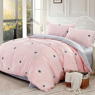  水之蓝床上用品 粉色床上四件套纯棉被套床单 特价全棉婚庆床品