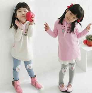  童装女童春装新款韩版儿童休闲套装中大童蕾丝打底裤运动套装