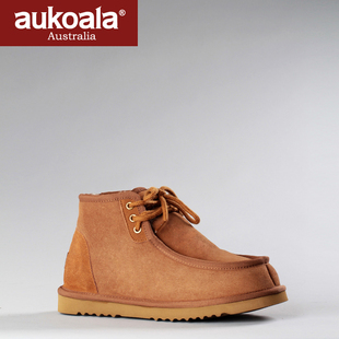  Aukoala正品 秋冬新品雪地靴 男 低筒羊皮毛一体 低靴短款