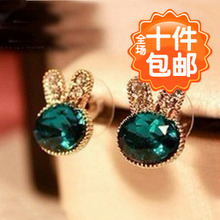 0560 explosion models Korean navy blue gem diamond jewelry bunny rabbit earrings earrings wholesale earrings Meng