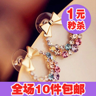 0492 饰品彩钻耳勾绝美蝴蝶结水晶耳钉脸型韩版水钻耳环时尚耳饰