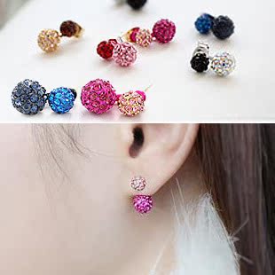  0545 韩版饰品 水钻撞色不对称圆球耳饰耳环耳钉 新款 韩版