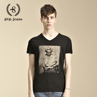  【断码特惠】gxg1978 正品韩版V领修身男士时尚短袖T恤22644214