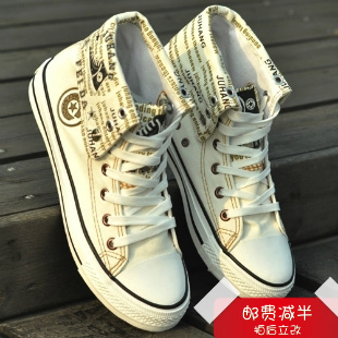  男款春季男帆布鞋男鞋子韩版潮流高帮鞋男板鞋休闲鞋翻边潮男