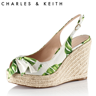  Charles&Keith女式夏日鲜果鱼嘴编织厚底坡跟凉鞋CK1-80570021