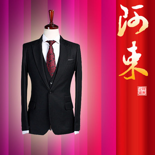  韩版西服套装 黑色 韩版修身西装时尚休闲三件套 AS19092