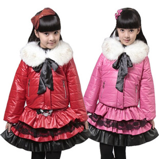  高档毛领 新款韩版女童连衣裙 儿童公主裙两件套裙冬