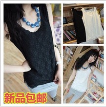 Summer Korean Women Slim small halter top vest bottoming shirt lace chiffon shirt Leggings Jeans small vest female