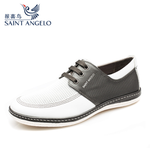  报喜鸟运动休闲板鞋 网状真皮透气男鞋 撞色回头系带平跟休闲鞋子