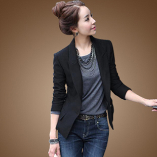  春装新款 女装韩版女士黑色大码小西服修身小西装小外套