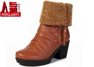 2013冬季意尔康专柜正品粗跟靴真皮女靴短靴