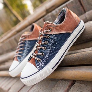  春季新款拼色韩版潮低帮帆布鞋上线系带平跟牛筋底休闲男鞋子板鞋