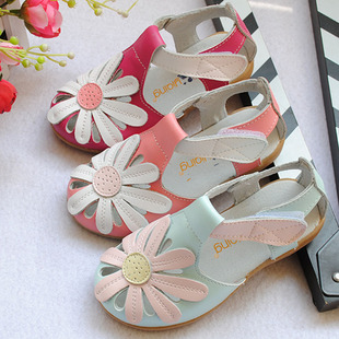  夏专柜正品韩版公主牛筋软底真皮包头凉鞋女童牛皮凉鞋儿童女