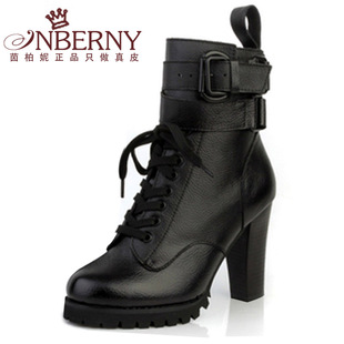  春秋夏真皮厚底粗高跟踝靴 英伦骑士短靴子 女士鞋单靴机车马丁靴