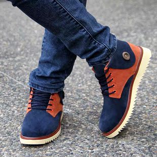  冬季新款韩版潮流男式靴子男士牛仔靴子高帮男鞋子英伦时尚保暖鞋