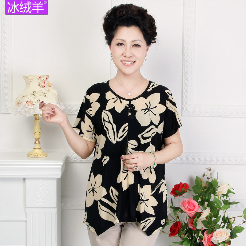 【卷皮网独家合作】中老年女装夏装新 大码装妈妈短袖T恤衫薄D017