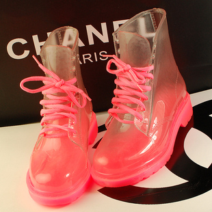  夏季新品包邮韩版彩色果冻水晶透明马丁雨靴防滑女士水鞋雨鞋