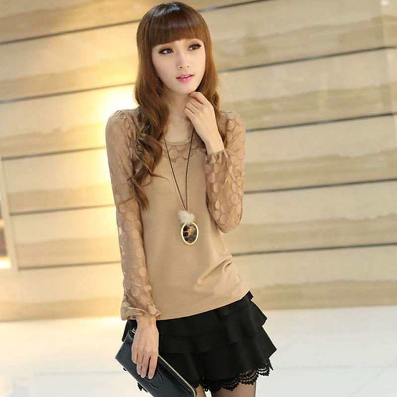 蕾丝打底衫修身显瘦...