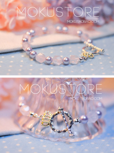  MokuStore●手工●清新 天然粉晶+浅紫施家珍珠 手链 [粉紫の恋]