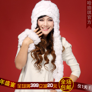  哈珀琪正品新款獭兔毛皮草帽子护耳帽女韩版兔毛帽子冬季