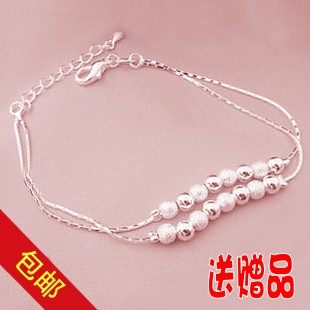 Silver anklet eight beads and white two-foot chain foot chain girl Korean version