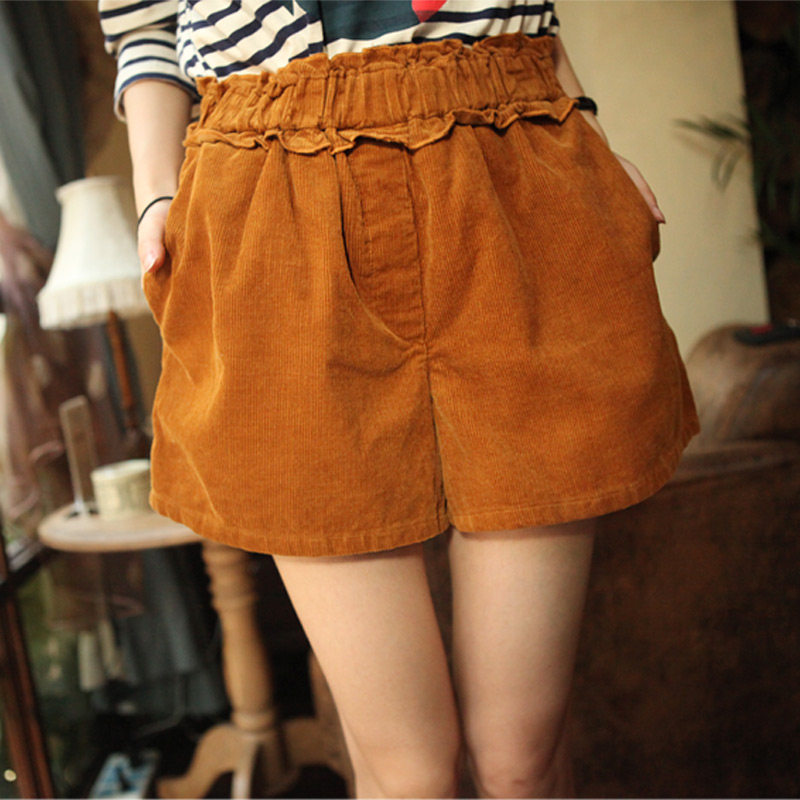 6-332新款竖条纹<em>松紧腰</em>灯芯绒短裤 <em>秋装短裤</em>打