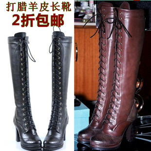  真皮粗跟高跟长筒靴羊皮高筒靴过膝长靴马丁女靴子包邮冬新款女鞋