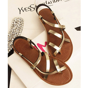  欧美英伦风复古罗马女鞋子交叉细带镂空平跟凉鞋平底鞋韩版女夏季