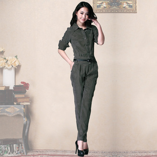 欧美大牌连体裤春装女2013夏真丝长袖连身阔