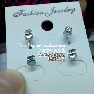  年韩国欧美新款女小香双C耳钉钻石可爱耳环小巧可爱耳饰