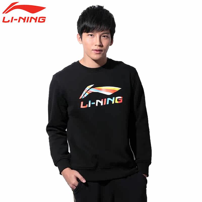李宁清仓 男款秋冬加绒圆领长袖休闲卫衣套头衫羽毛球运动服外套