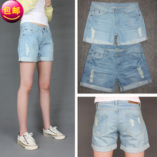 Limit 2013 wild was thin fat mm wear white cuffs frayed jeans women pants large size hole