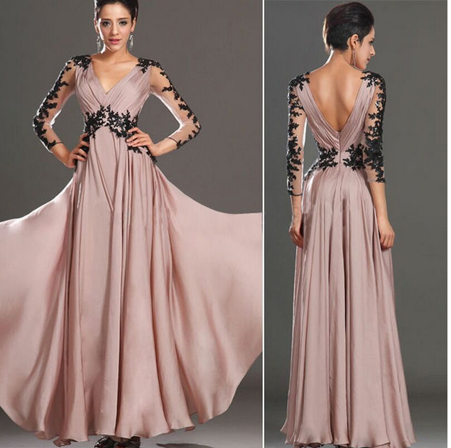 14721V Lace Backless Long sleeve Nude color full dress longuette 0.28kgin the Women's clothing/Boutique , Wedding/Cheongsam/Formal dress , Formal dress/Evening category - from Buy2taobao.com to provide professional Taobao agent buy service