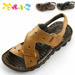  聚 陀螺小子童鞋韩版男童真皮凉鞋夏季沙滩鞋 儿童透气镂空凉鞋