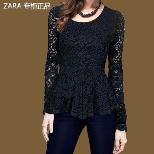  欧洲站新款zara 春装女装代购 香港正品上衣长袖蕾丝打底衫女