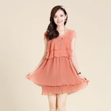 2013新款夏季大码女装韩版春装显瘦装甜美短袖雪纺连衣裙 送项链