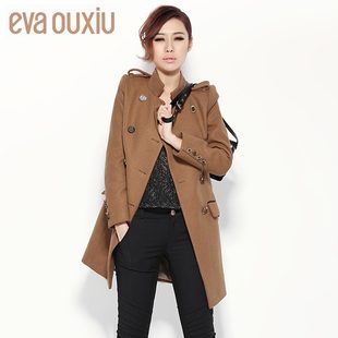  EVAOUXIU伊华欧秀冬装新品双排扣欧美修身毛呢外套大衣女款