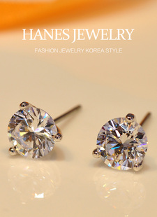  韩国 锆石耳钉 三爪单闪钻耳饰 简约八心八箭 潮男女士 防过敏