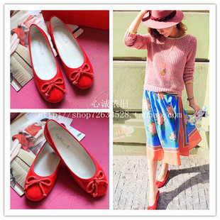  呛口小辣椒小红鞋平底蝴蝶结婚鞋红色芭蕾舞蹈鞋女单鞋船鞋圆