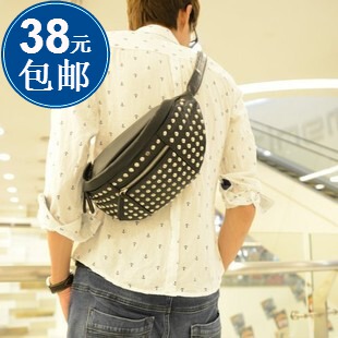  韩版胸包休闲腰包铆钉小包包夏季包男士包柳丁小挎包潮流包包