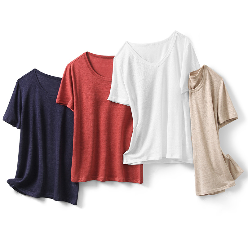 纯色透气亚麻短袖t恤女2019夏装新款薄宽松白色圆v领上衣打底衫女|ruв категории Женская одежда, футболка - от Buy2taobao.com для оказания профессиональной услуги покупки агента Taobao